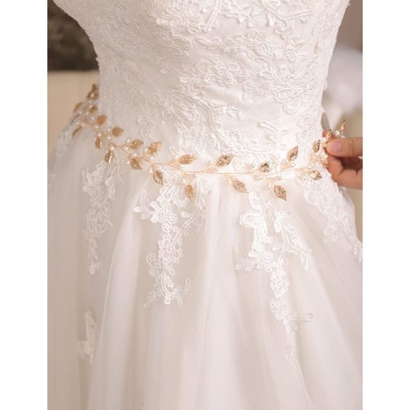 Leaf Bridal Belt Pearl Belt For Wedding Dress Handmade Bride Wedding Gown Belt☺️ - Picture 4 of 8